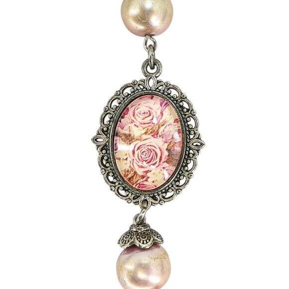 Vintage Large Display Ceremonial Ornate Rosary Faux Pearl & Crackle Glass Beads - Picture 7 of 10